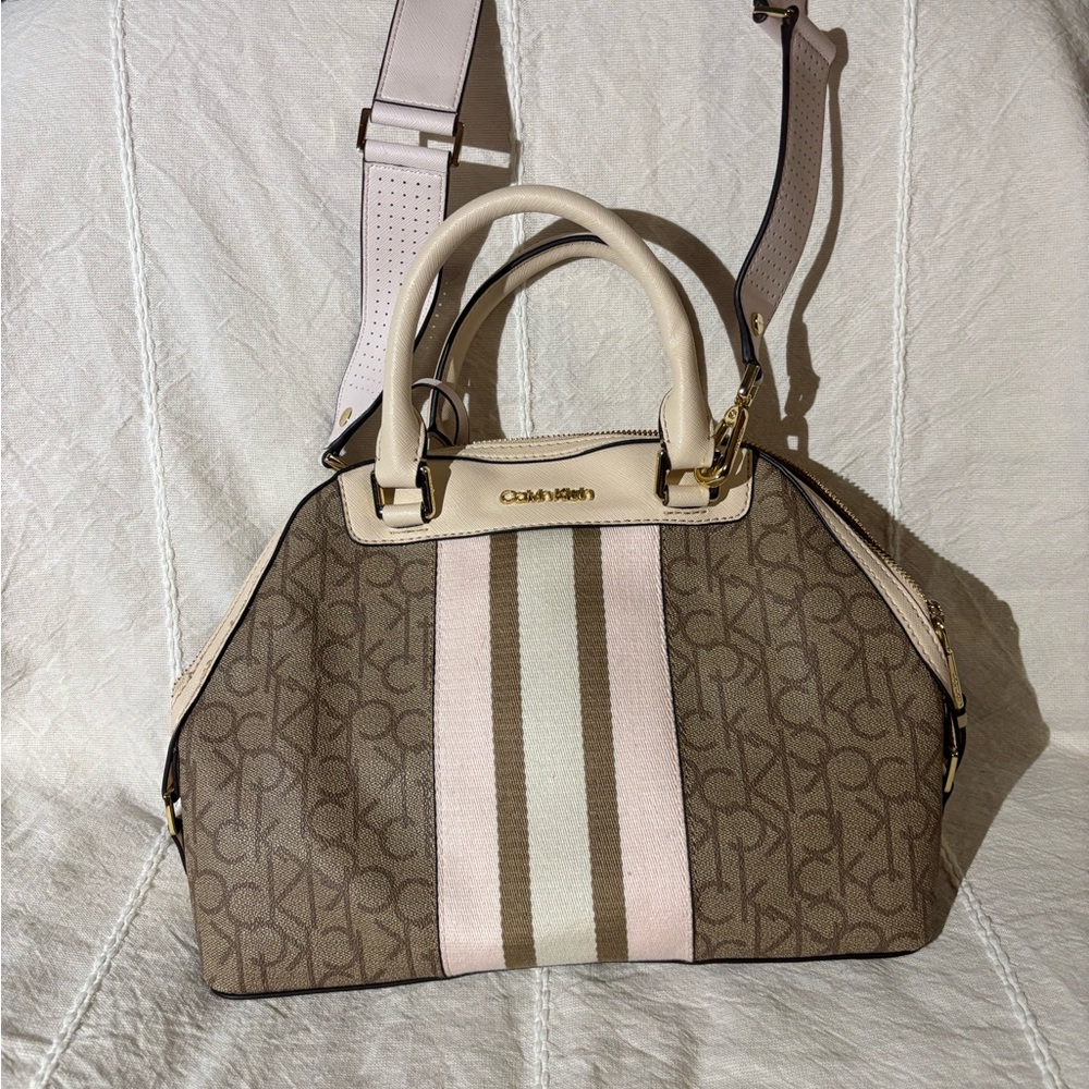 Calvin Klein Brown and Pink Satchel with Signature Design